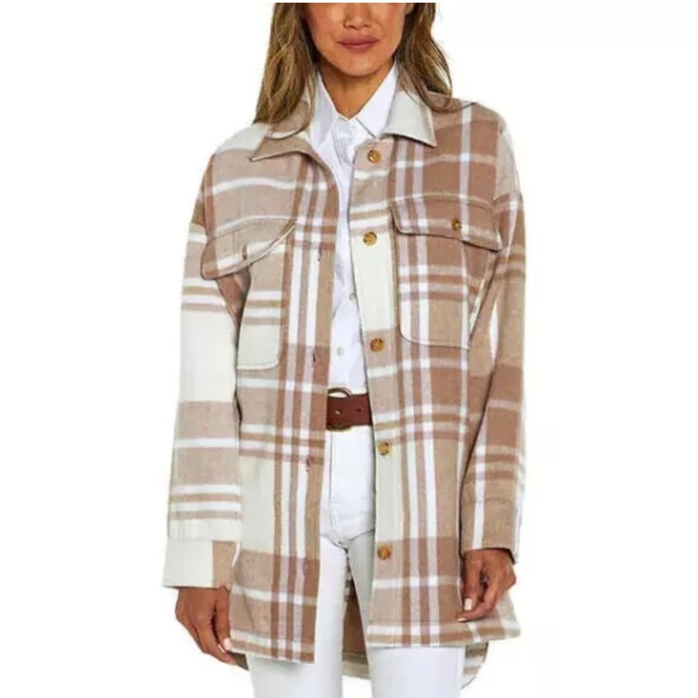 NWT Banana Republic Plaid Oversized Brushed Flannel Shirt Jacket  Shacket L